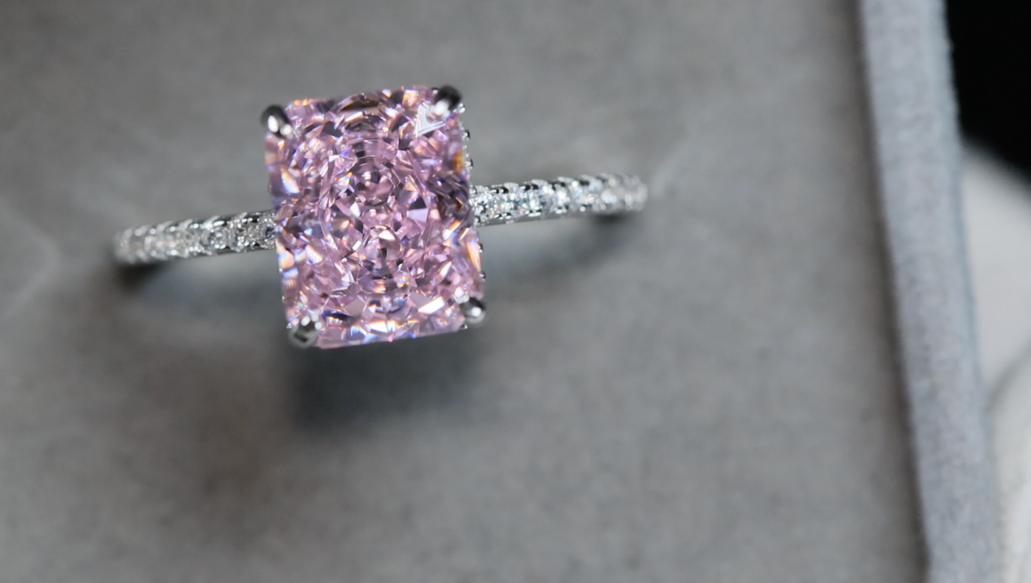 Womens Pink Radiant Diamond Ring