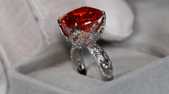 Womens Red cushion diamond ring