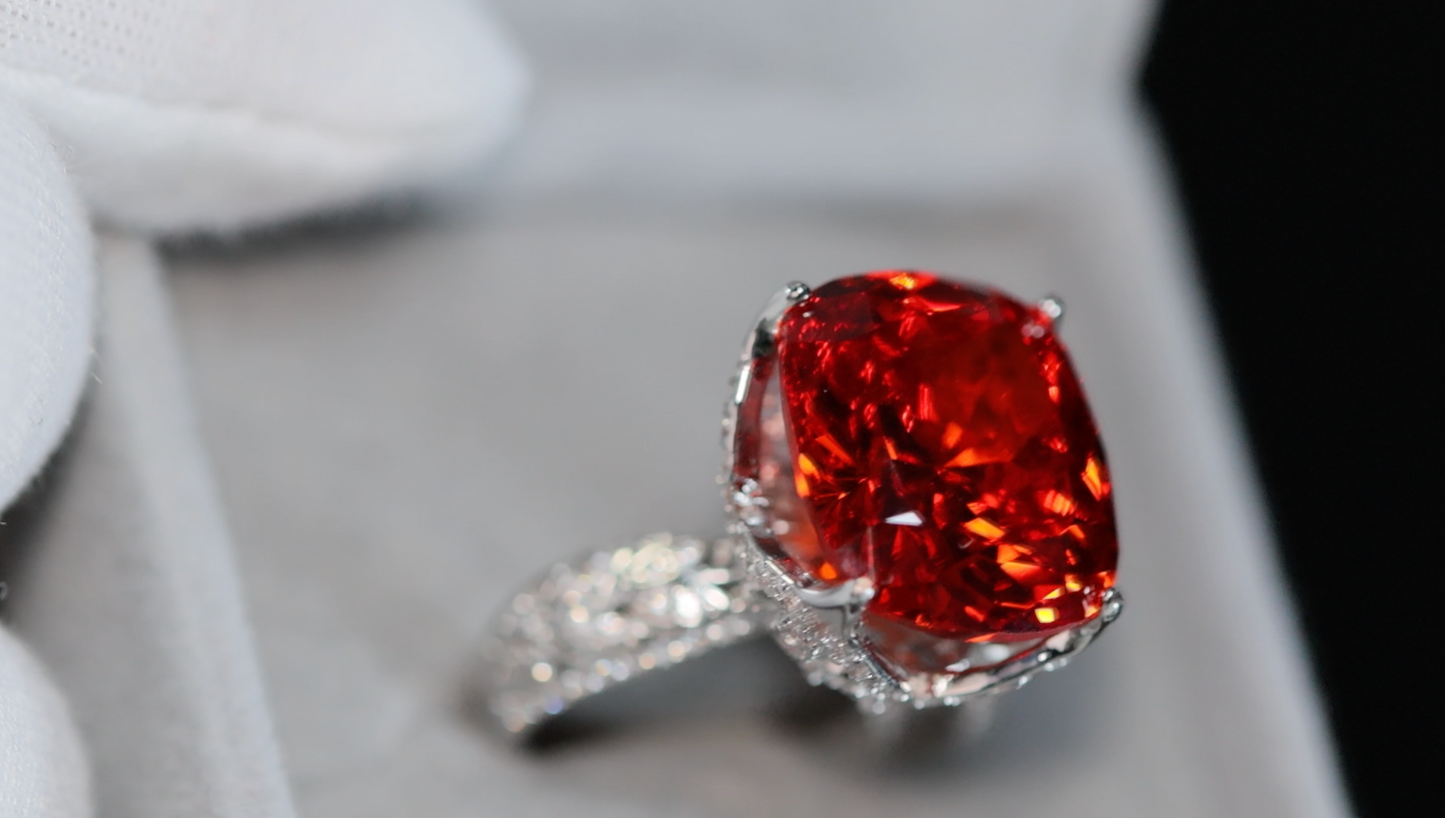 Womens Red cushion diamond ring