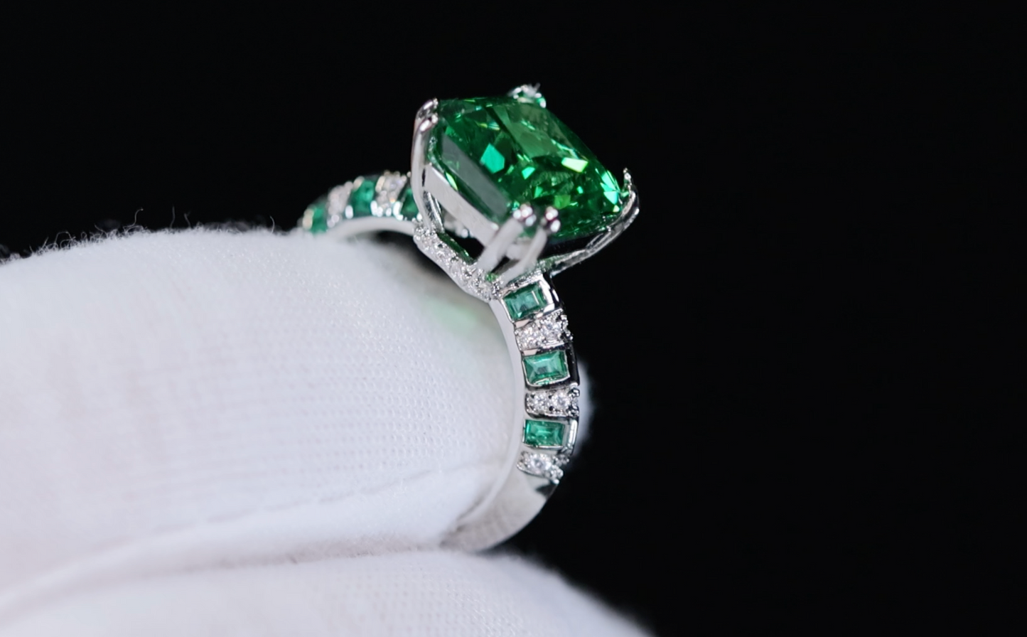 Womens Green Baguette Diamond Ring