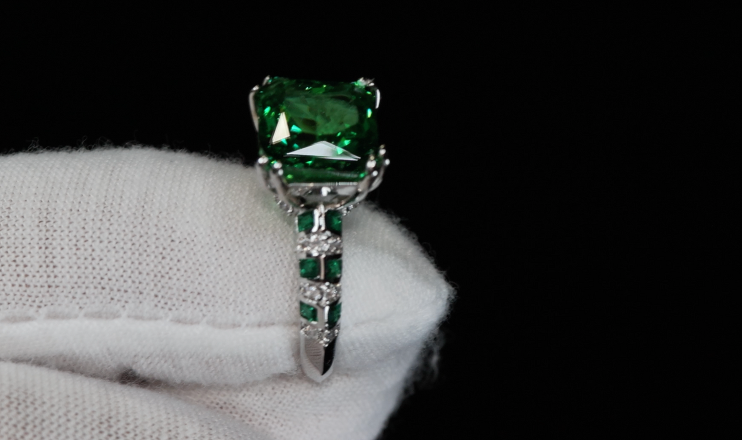 Womens Green Baguette Diamond Ring