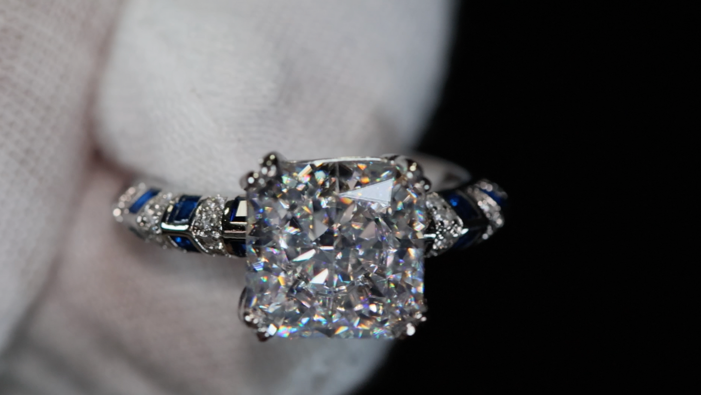 Sapphire Blue Diamond Ring | Crushed Diamond Engagement Ring