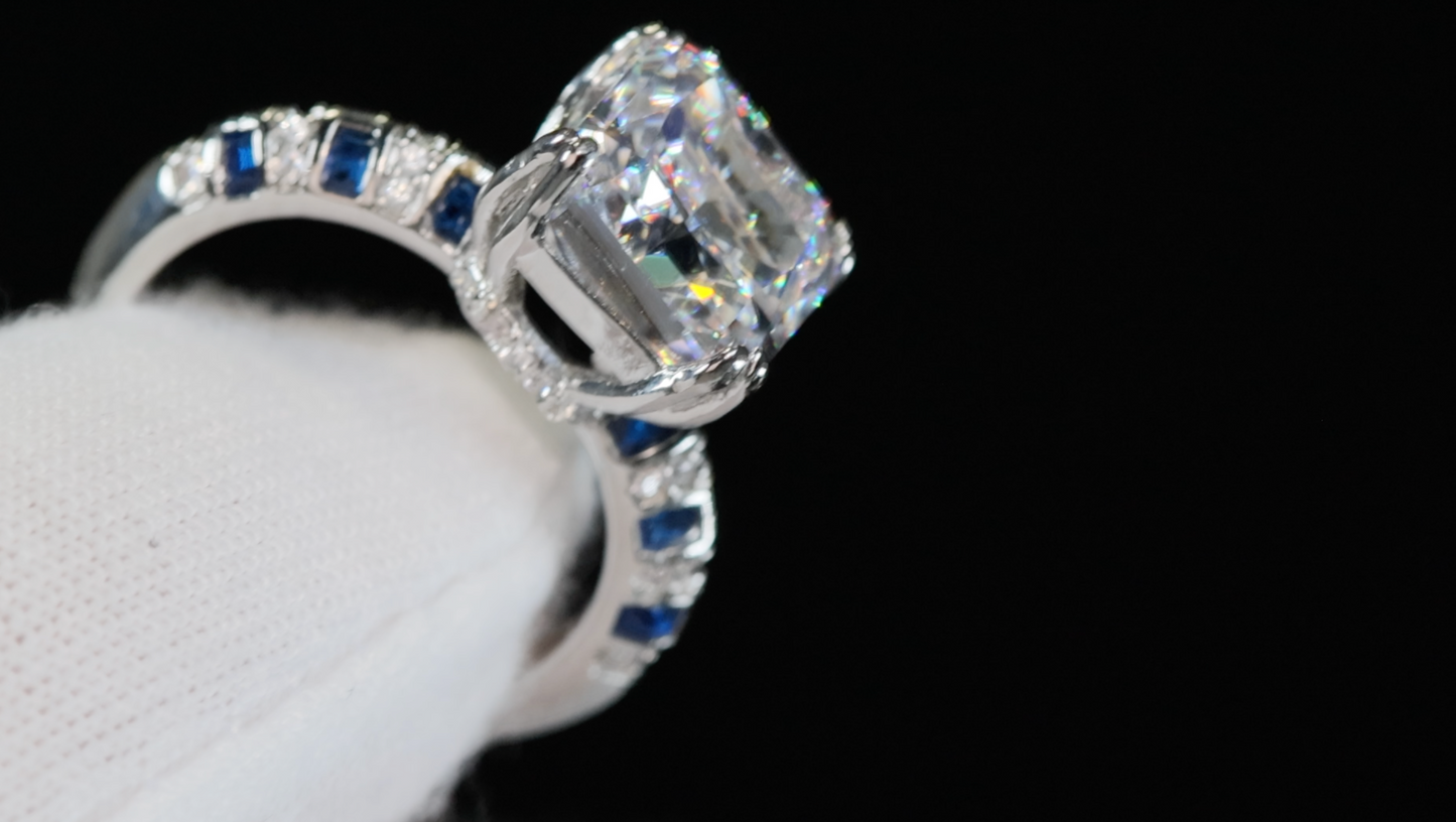 Sapphire Blue Diamond Ring | Crushed Diamond Engagement Ring