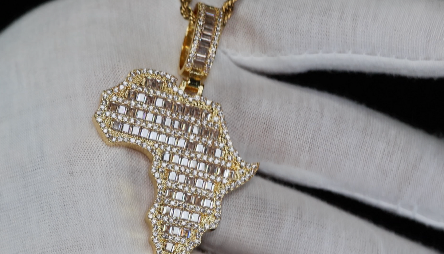 Gold Baguette Diamond Africa Pendant