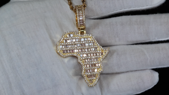 Gold Baguette Diamond Africa Pendant