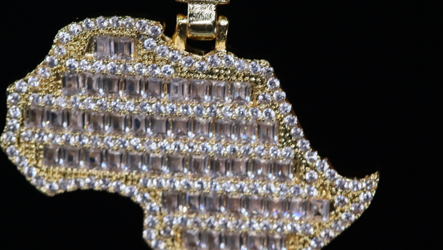 Gold Baguette Diamond Africa Pendant