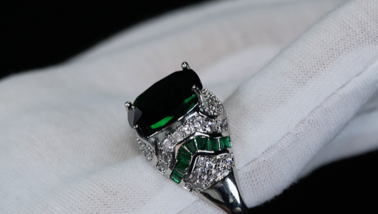 Mens Green Baguette Cut Diamond Ring