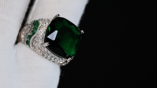 Mens Big Green Baguette Cut Diamond Ring