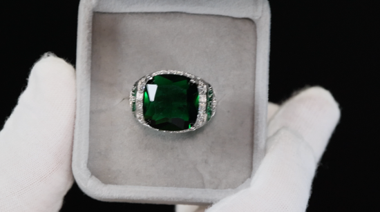 Green Baguette Cut Diamond Ring