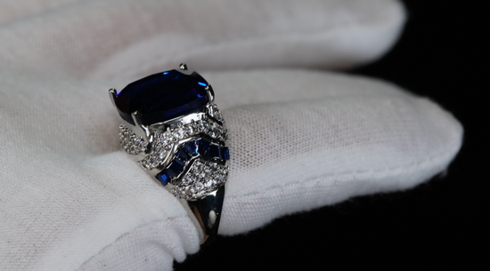 Mens Big Silver Blue Diamond Ring