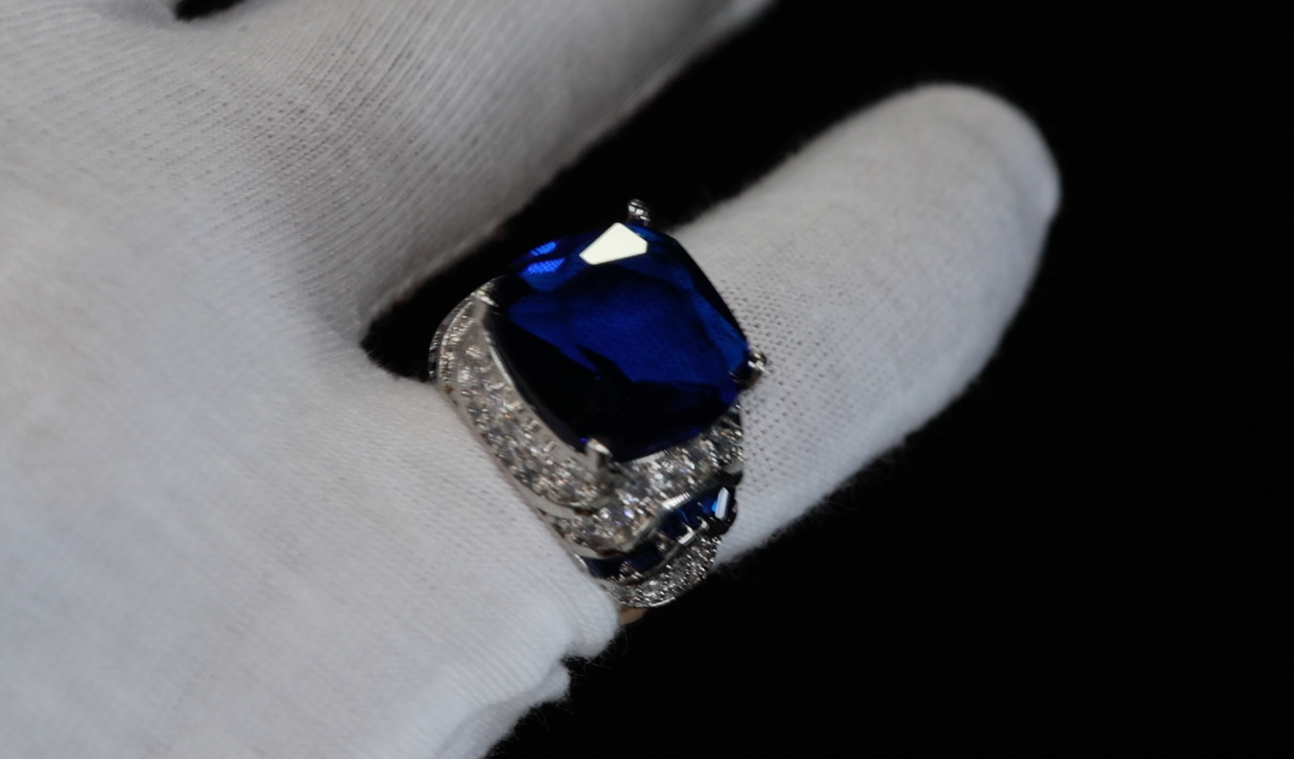 Mens Silver Blue Diamond Ring