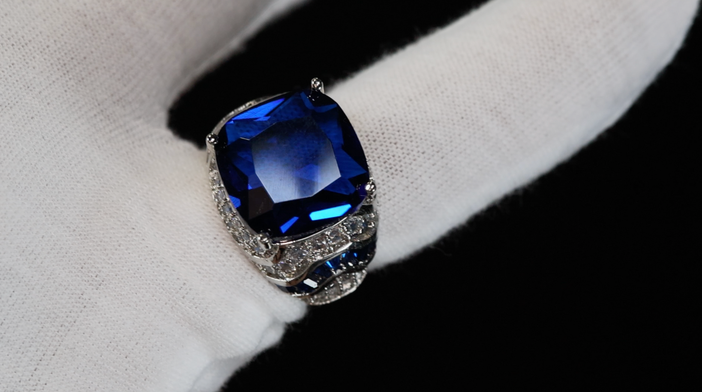 Mens Baguette Blue Diamond Ring