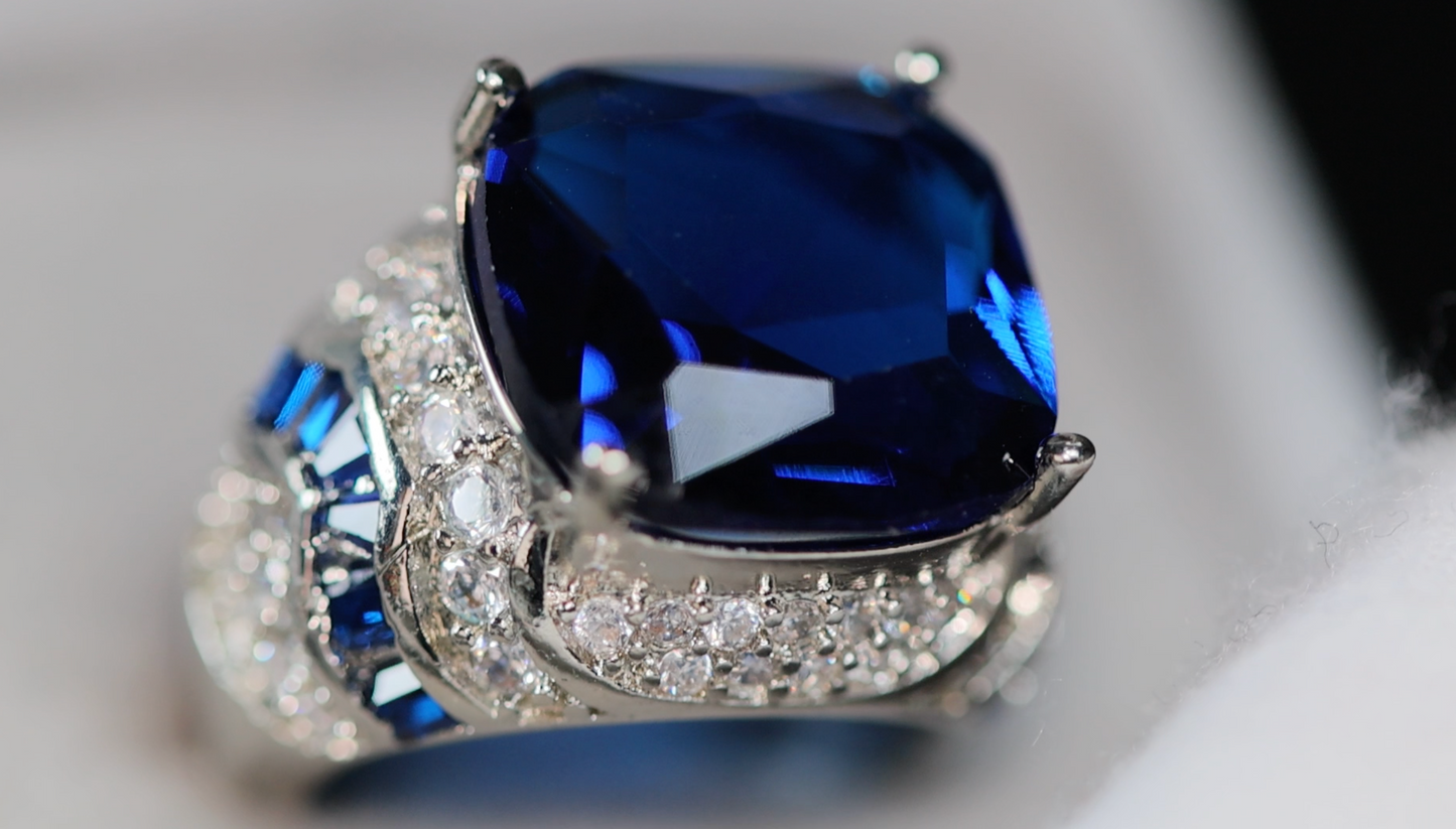 Womens Big Blue Diamond Ring