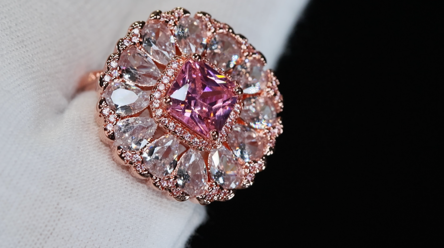 Pink  Flower Diamond Ring