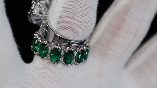 Womens Green Diamond Ring Set