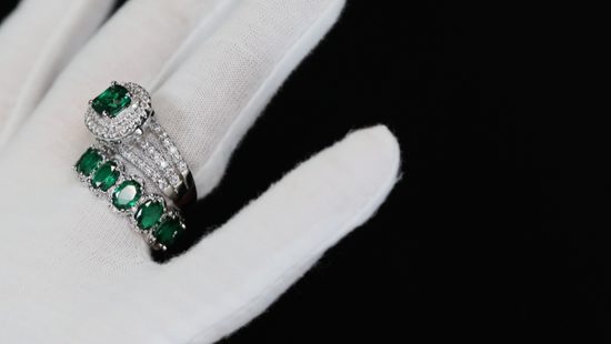 Womens Green Diamond Ring Set