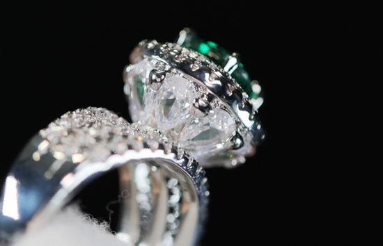 Womens Green Diamond Ring Set | Green Diamond Engagement Ring Set