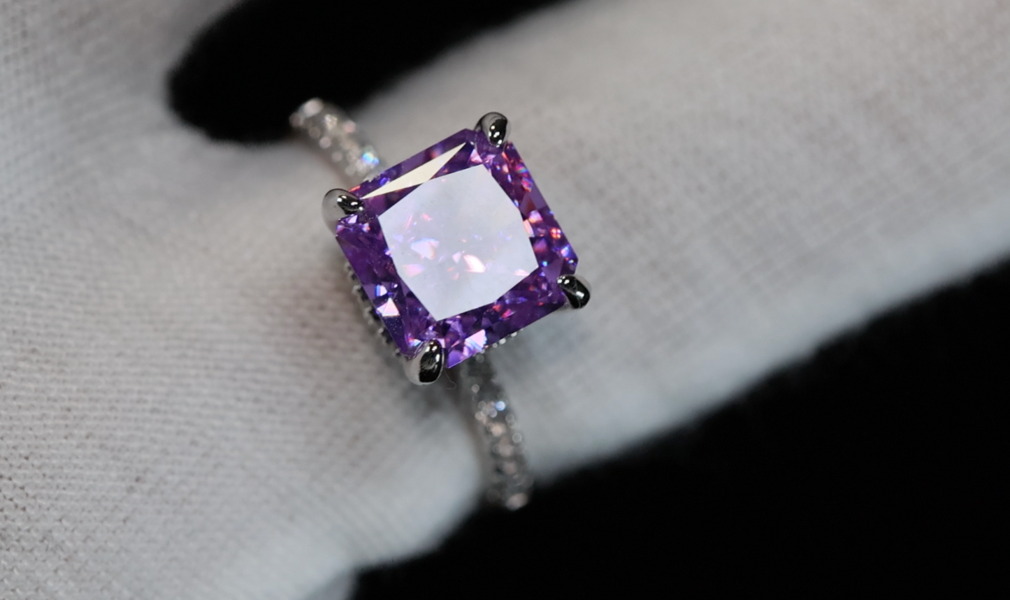 Silver Purple Diamond Ring