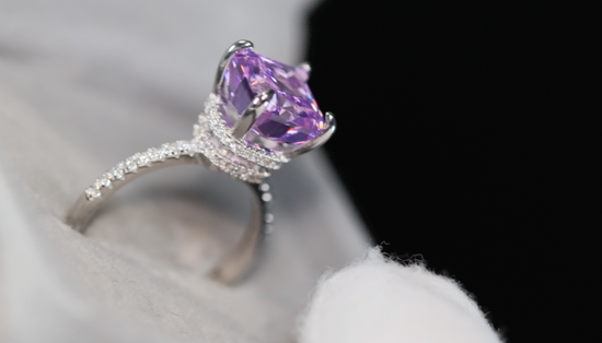 Womens Silver Purple Diamond Ring