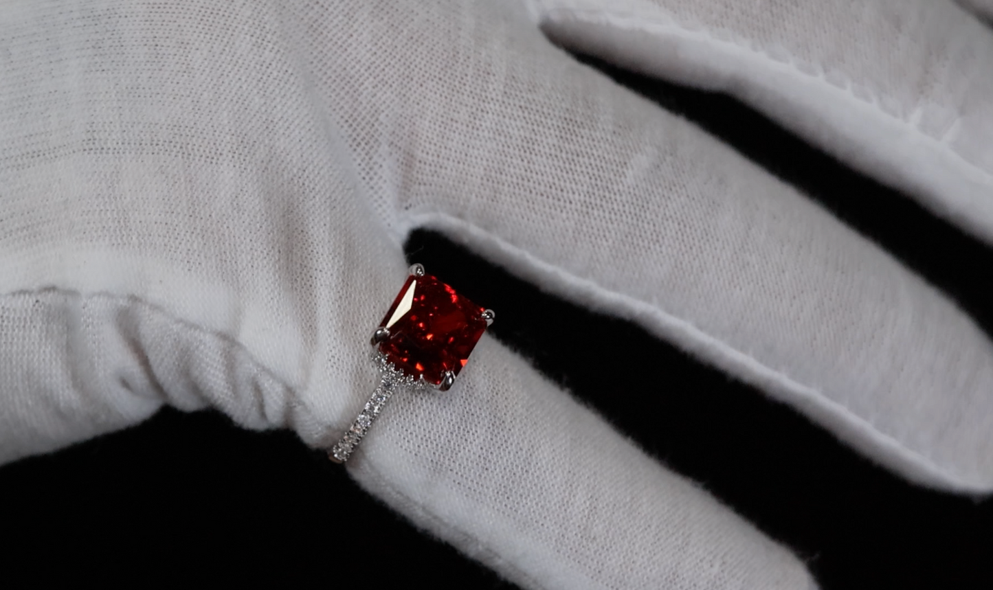 Womens Silver Red Diamond Ring