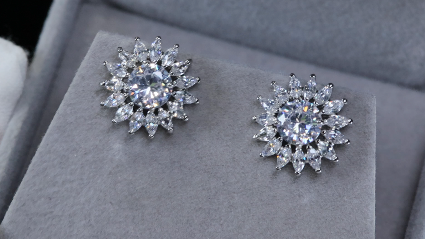 Cluster Diamond Earrings | Womens Silver Diamond Ear Studs