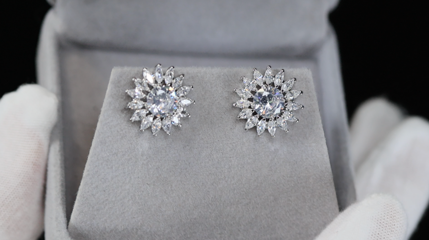 Cluster Diamond Earrings | Womens Silver Diamond Ear Studs