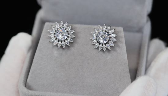 Cluster Diamond Earrings | Womens Silver Diamond Ear Studs