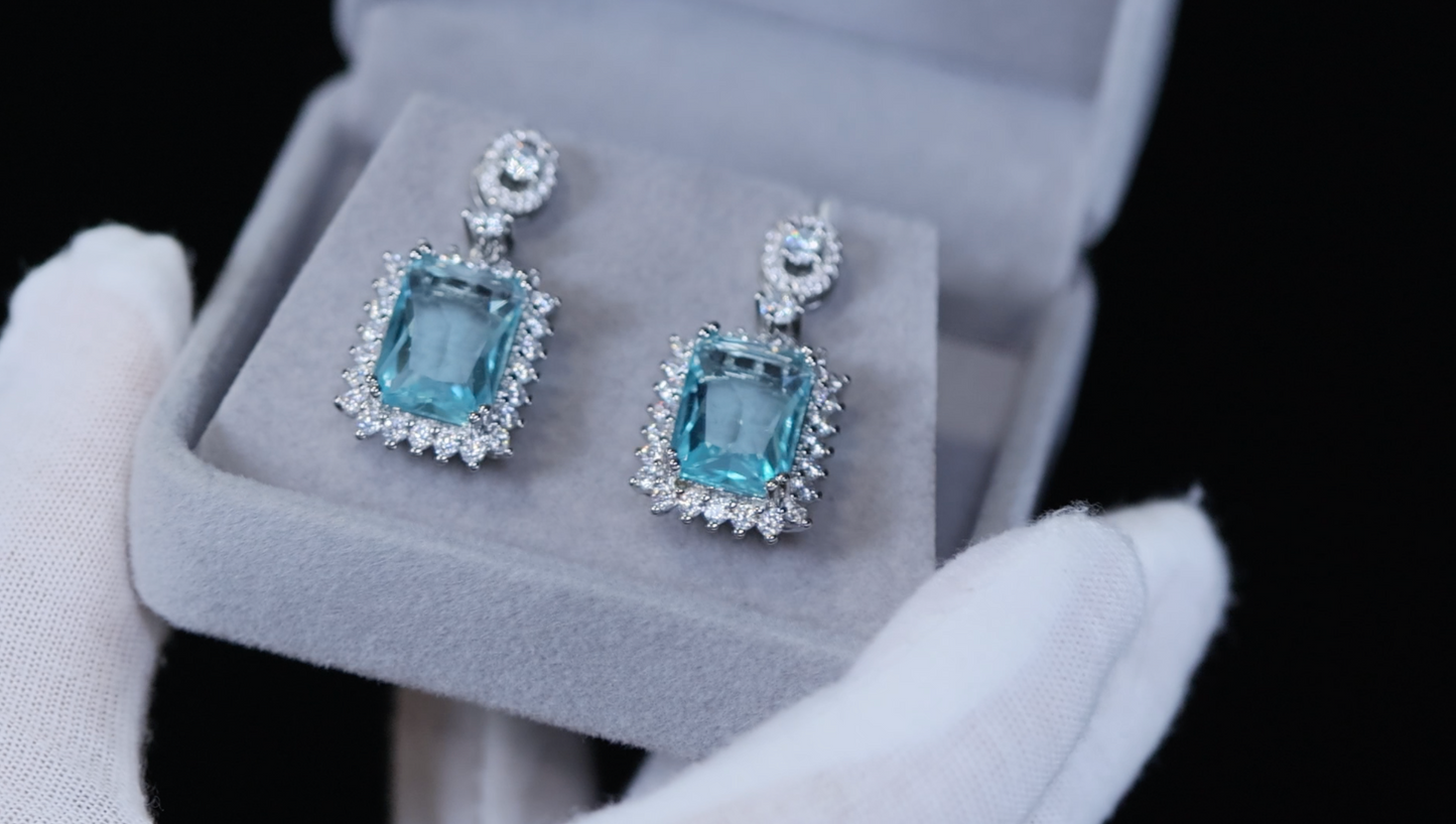 Womens big blue diamond earrings