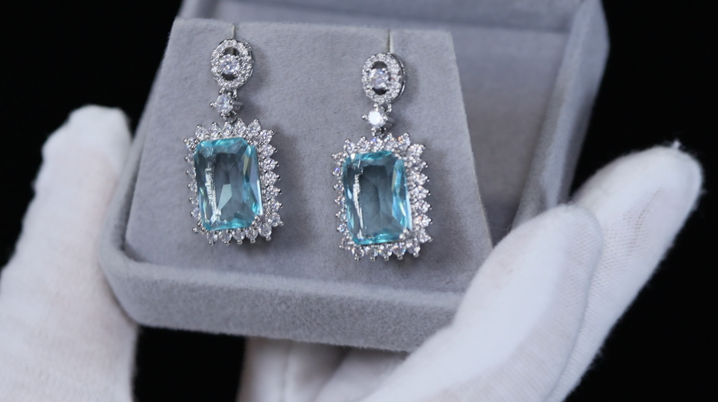 Womens big blue diamond earrings