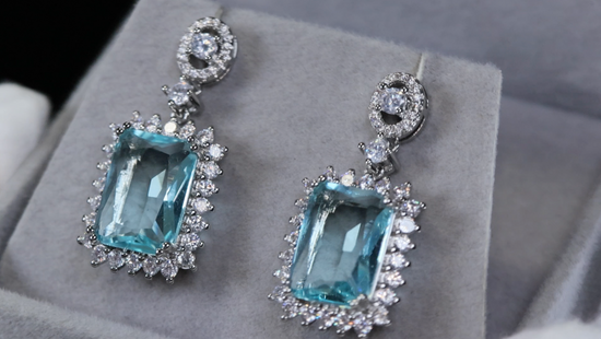 Womens big blue diamond earrings