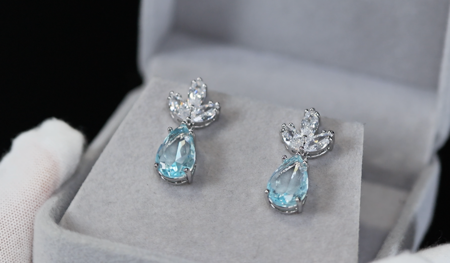 Blue Pear Cut Diamond Earrings