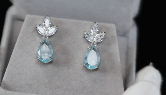 Blue Pear Cut Diamond Earrings