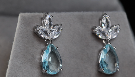 Blue Pear Cut Diamond Earrings