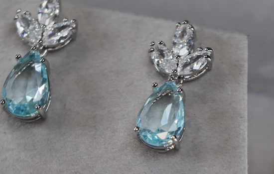 Blue Pear Cut Diamond Earrings