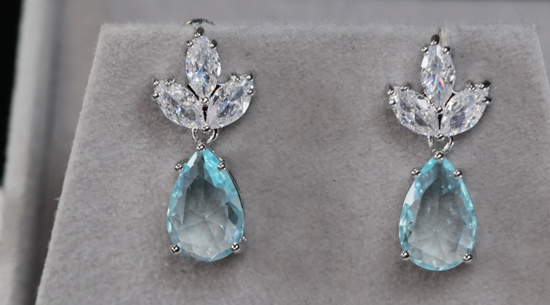 Blue Pear Cut Diamond Earrings