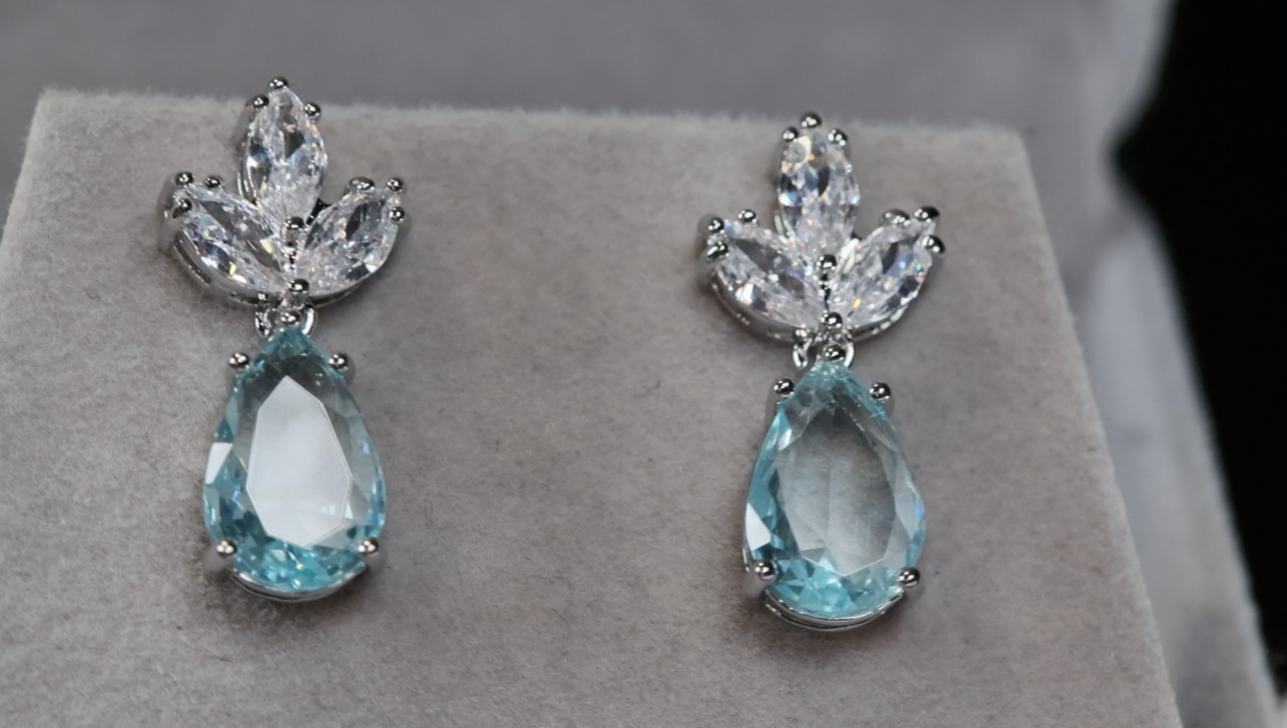 Blue Pear Cut Diamond Earrings