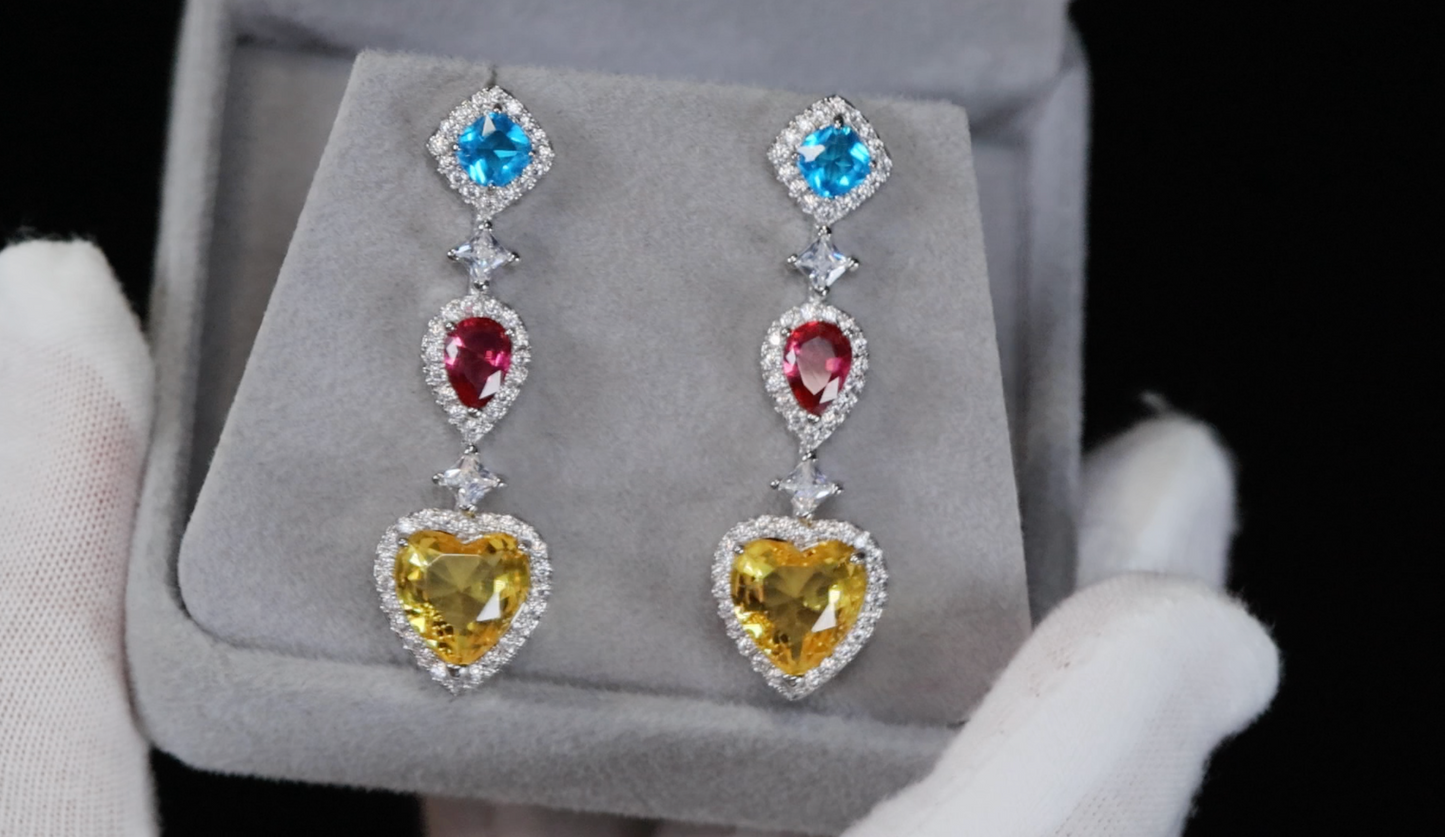 Rainbow Diamond Heart Earrings