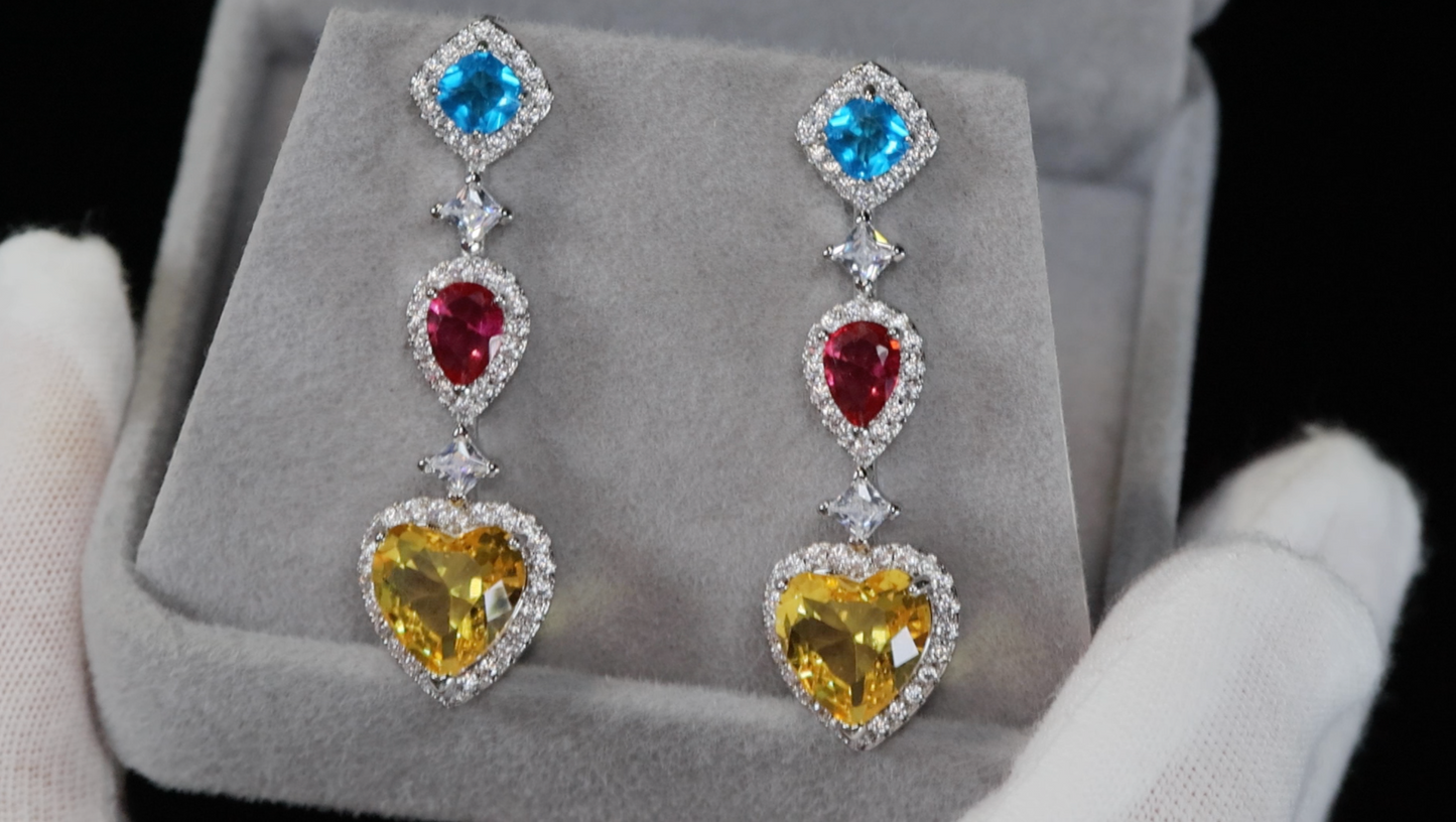 Rainbow Diamond Heart Earrings