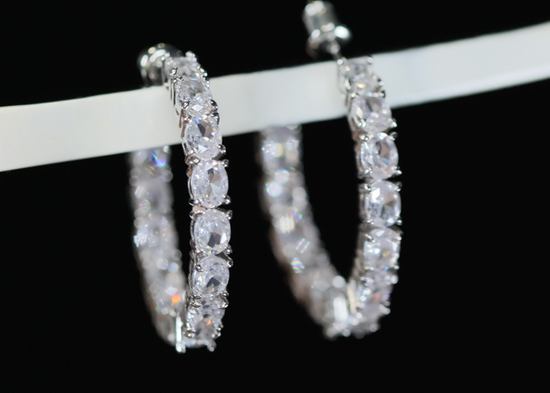 Womens silver diamond hoop earrings