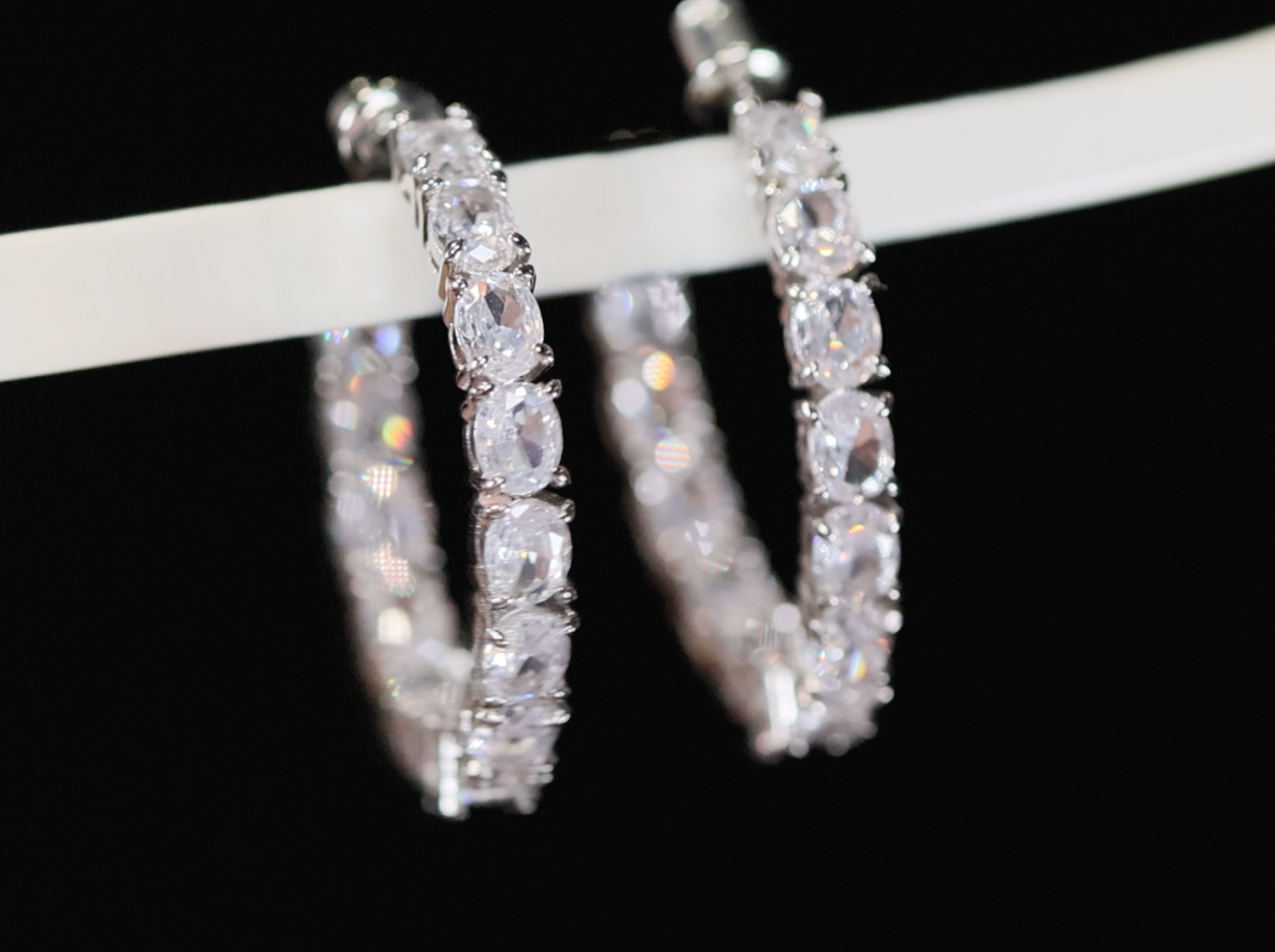 Womens silver diamond hoop earrings