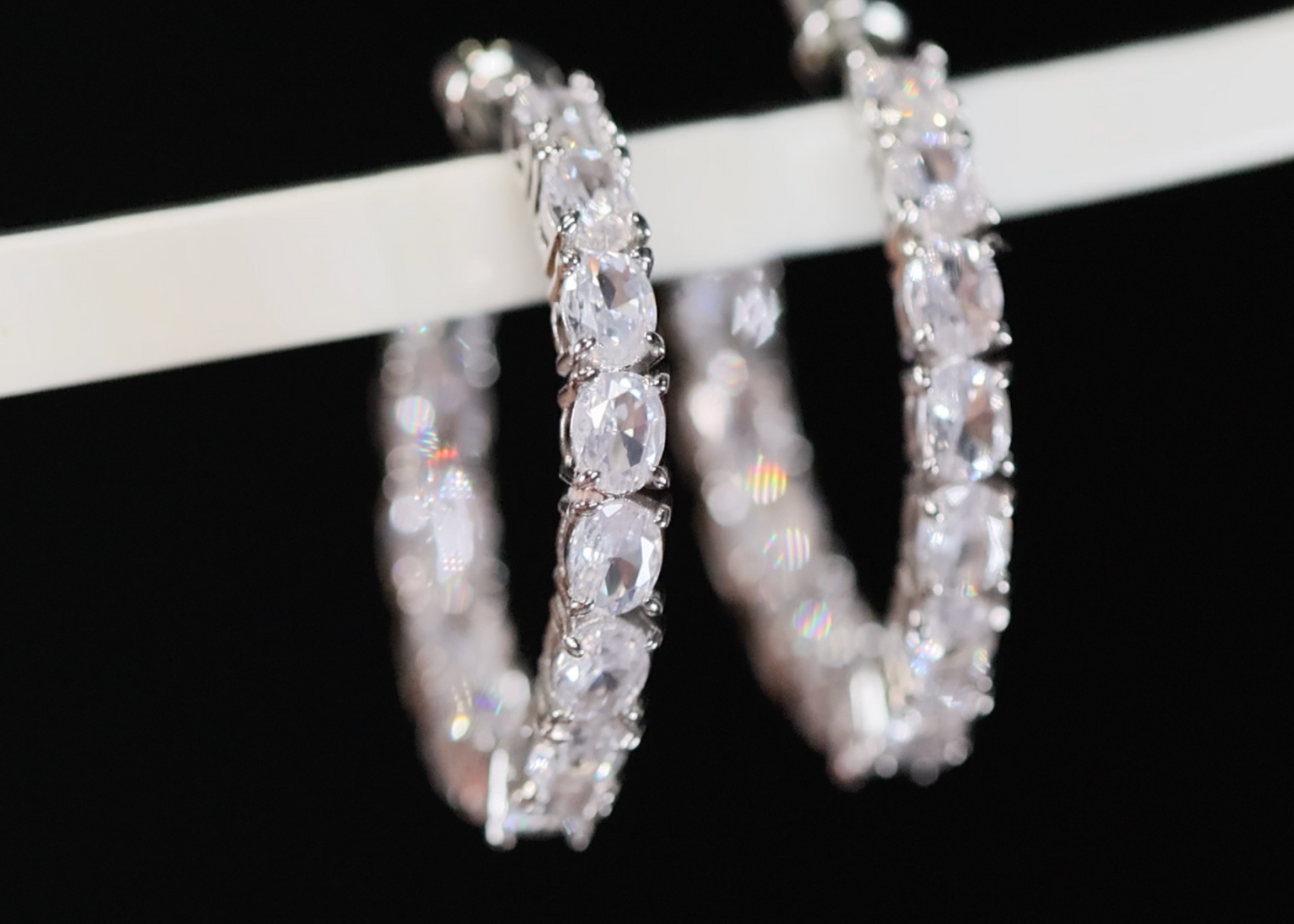 Womens silver diamond hoop earrings