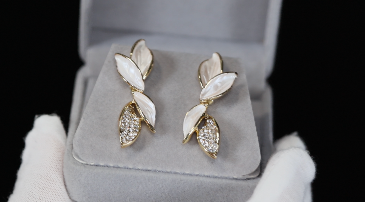 Gold Diamond Pearl Earrings