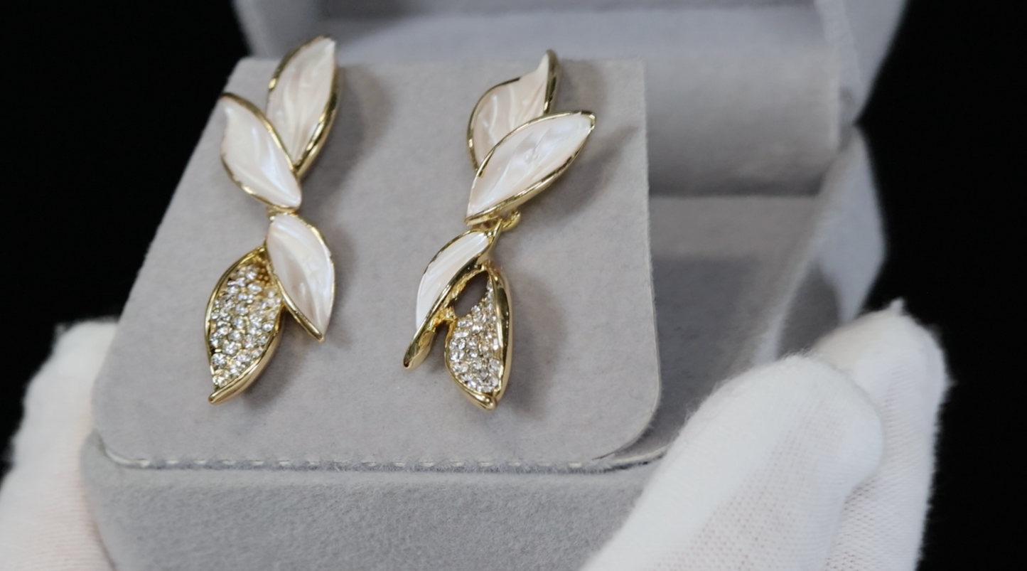 Gold Diamond Pearl Earrings