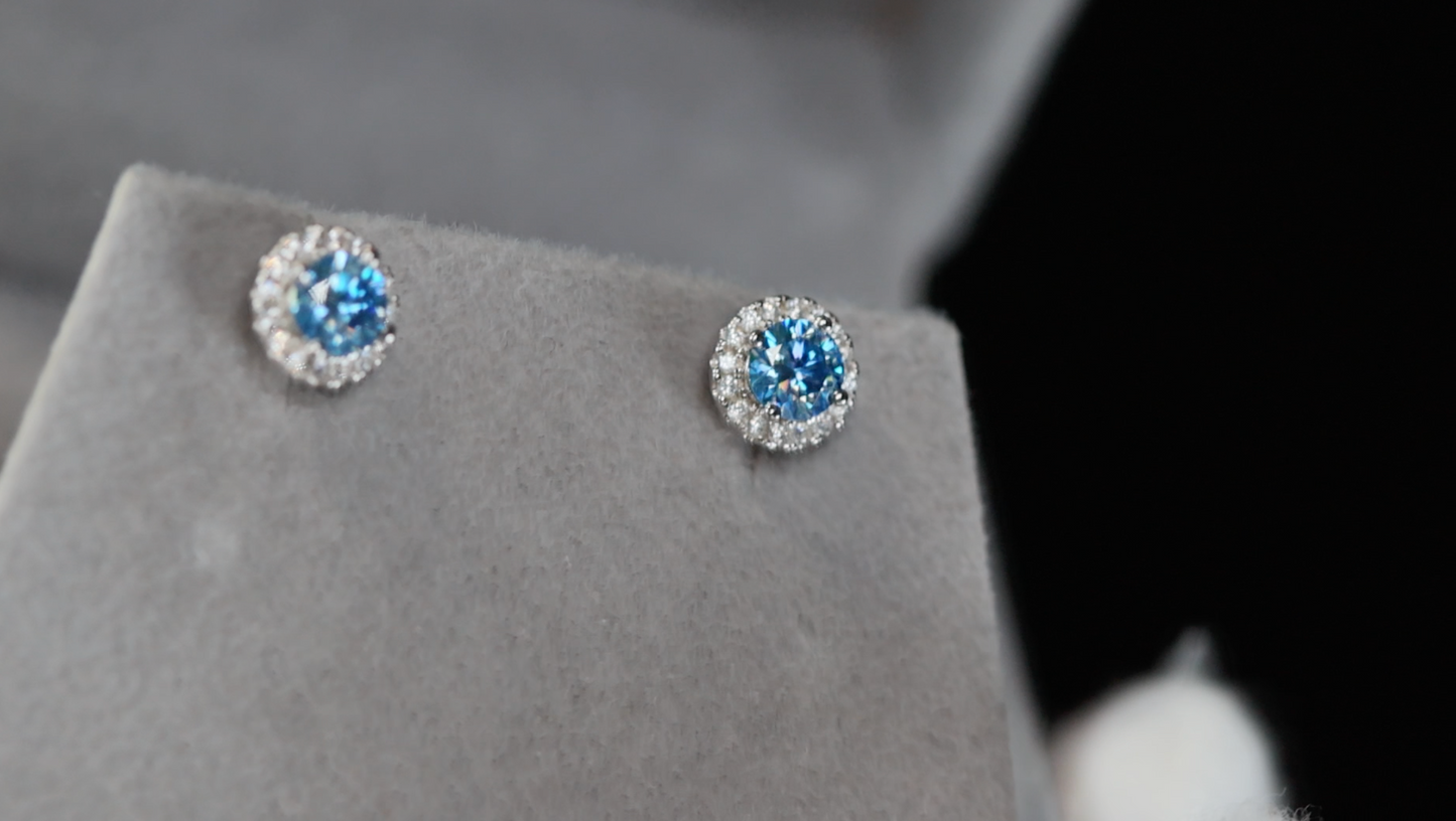 Blue Lab Grown Diamond Ear Studs