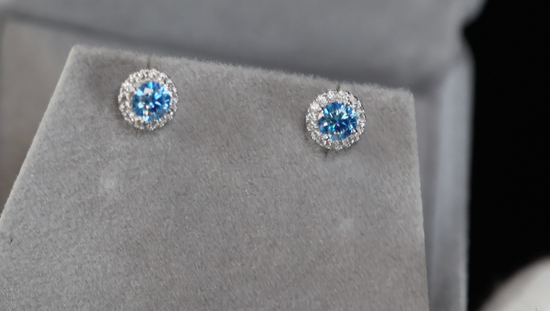 Blue Lab Grown Diamond Ear Studs