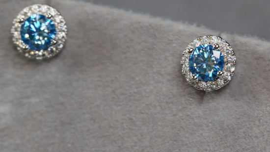 Blue Moissanite Diamond Ear Studs