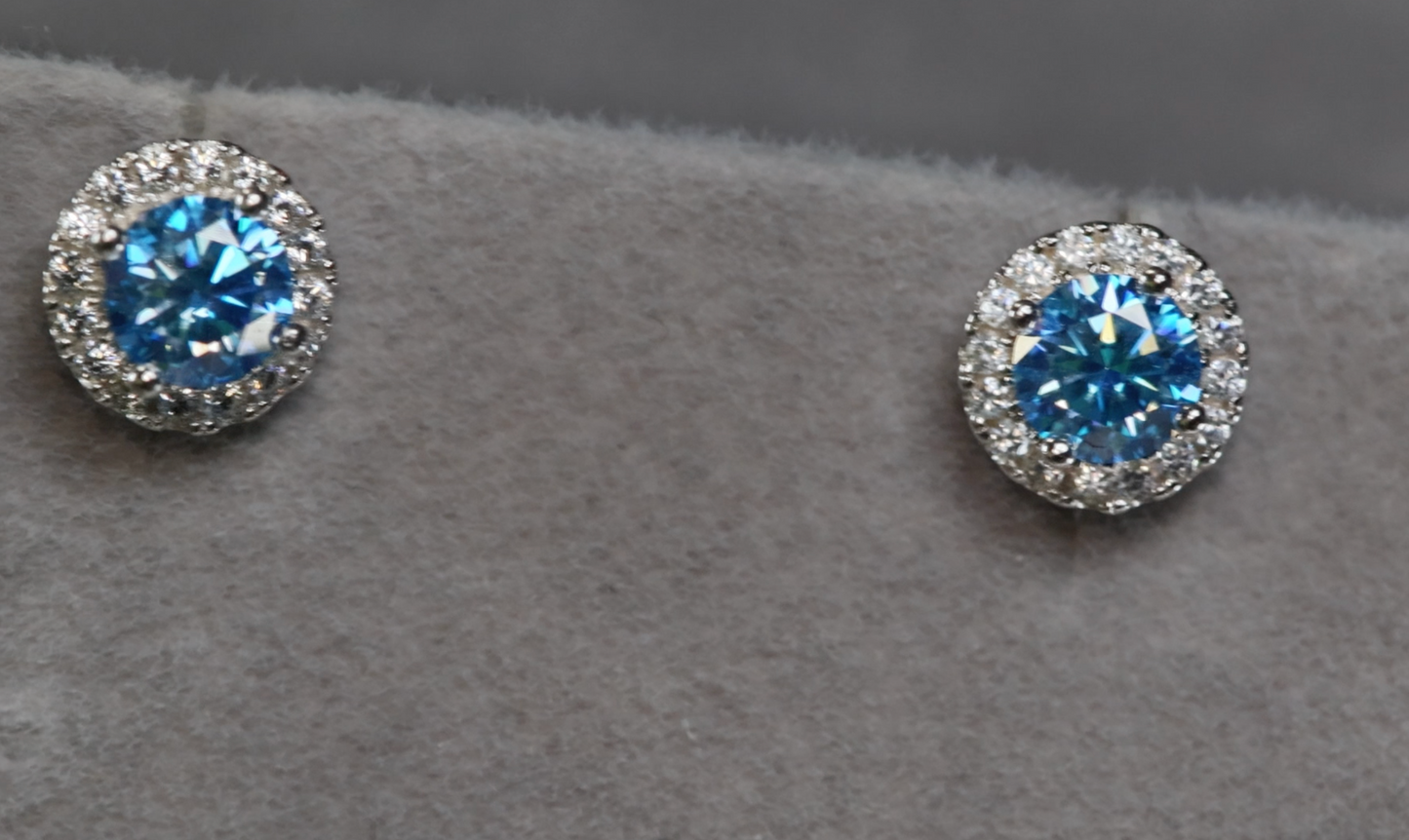 Blue Moissanite Ear Studs