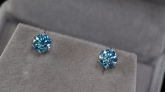 Womens BLUE MOISSANITE EAR STUDS