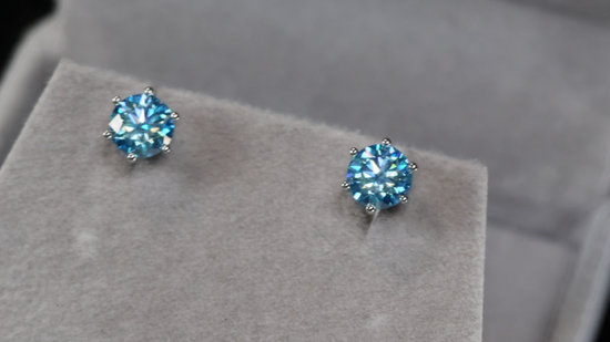 BLUE MOISSANITE DIAMOND EAR STUDS