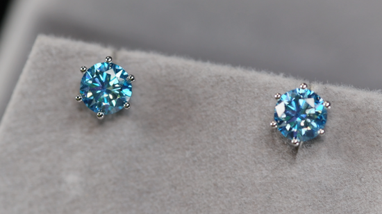 BLUE MOISSANITE DIAMOND EAR STUDS